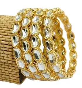 PINAARA ART Traditional Gold-Plated Crystal Bangles Set, Rhinestone Studded, Indian Wedding Jewellery for Women SIZE 2.6