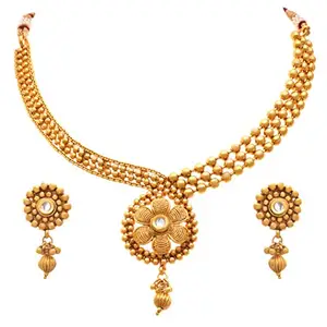 JFL - Traditional Ethnic One Gram Gold Plated Kundan Gold Beaded Designer Necklace Set for Girls & Women,Valentine