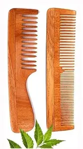 Pack of 2 Organic Green Neem Wood Combs Best Set, for all Hair types