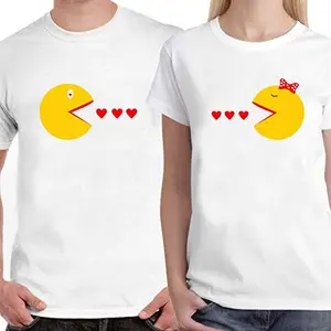 DreamBag Couple T - Shirt - Pac Man Love Unisex Couple T-Shirt (Men-L/Women-S) White