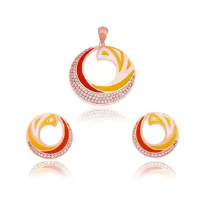 Kushal's Fashion Jewellery White Rose Gold Plated Meenakari Zircon Pendant Set - 412443