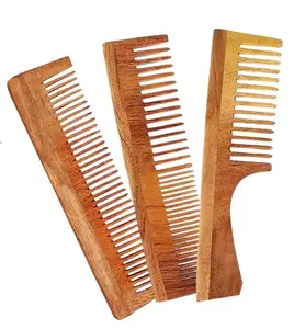 Love root Kacchi Neem Comb, Wooden Comb | Hair Growth, Hairfall, Dandruff Control | Hair Straightening, Frizz Control | Comb for unisex | Treated with Oil (All Combo)- (lgnd-6-1P+H+3)