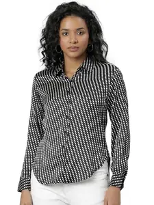 SHOWOFF Women's Long Sleeves Spread Collar Polka Dots Black Regular Shirts-AE-333842_Black_XL