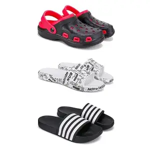 DRACKFOOT-Lightweight Classic Clogs || Sandals with Slider Adjustable Back Strap for Men-Combo(4)-3017-3104-3024-8 Black