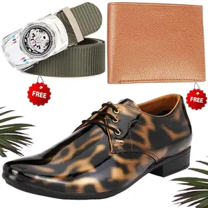 Fashionable Trendy Formal Shoes/Party Shoes/Shoes Combo with Free Wallet & Belt for Men and Boys (BAZAAR6110_RT-Tan-101) Multicolor