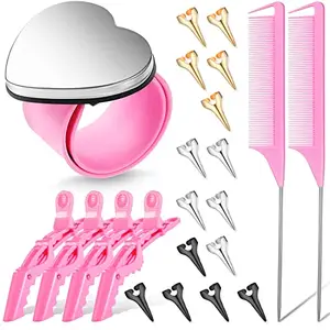 Patelai 22 Pieces Hair Braiding Tools Magnetic Pin Wristband Stainless Steel Pintail Rat Tail Comb Wide Teeth Alligator Sectioning Hair Clip Hair Parting Ring Tool for Hair Braid Maker