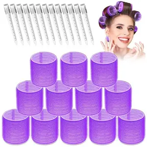APOEM Jumbo Rollers Hair Curlers 24 Pcs Set with 12Pcs Jumbo Large Hair Rollers and 12 Pcs Hair Clips for Long Medium Hair For Women And Girls (BLUE)