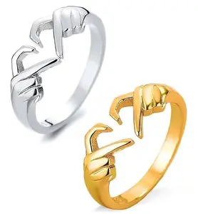 Uniqon Set Of 2 X000058 Love Forever Valentine's Day Geometric Palm Love Gesture Couple Embrace Statement Promise Anniversary Hands Than Heart Thumb Finger Ring