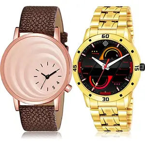 NIKOLA Unique Analog Brown and Gold Color Dial Men Watch - BM17-(1-S-21) (Pack of 2)