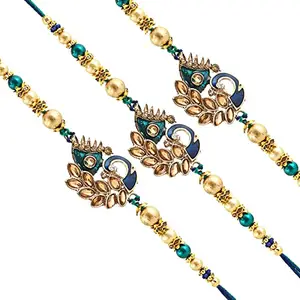 brown leaf Blue Stone Bhaiya Bhabhi Rakhi Family Combo Pack Bracelet Thread Rakhi For Raksha Bandhan With Roli Tilak (2)