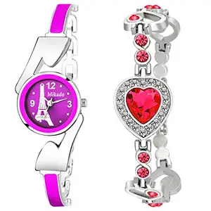 Mikado Pink Queen Design Watch and Bracelet Combo for Women and Girls