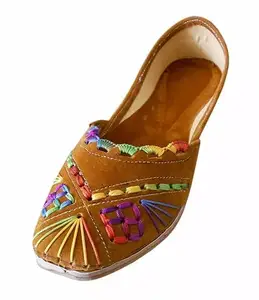 Women Handmade Leather Jutties Mojaries Ballet Flats, Slip-On, Multicolour UK 9.5