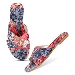 JM LOOKS Fashion Red Stylish Casual Open Back Flat Sandal Wedges Heel Fancy Solid Comfortable Sole For Womens & Girls