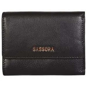 Sassora Genuine Leather Medium Size Black RFID Protected Women Wallet (5 Card Slots)