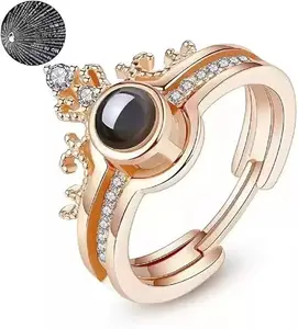 Men Valentine Smart Temperature Combo Ring Silver & Black (IR3705)