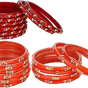 Somil Fashion Glass Bangles/Kada Combo Set for Women and Girls - Ideal for Weddings, Parties, and Festivals - Available in 4 Sizes - Includes 20 Stylish Bangles/Kada in Attractive Orange & Red Colors