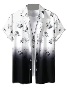 BlueCORP Enterprise Men Regular Fit Floral Print Cut Away Collar Casual Shirt (Shirt 77 Black S)