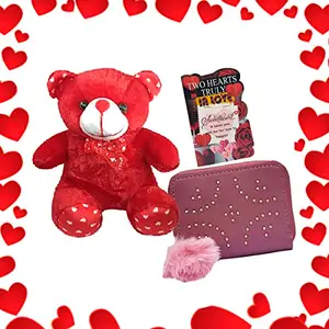 Saugat Traders Gift Pack for Girlfriend & Wife - Small Red Teddy, Small Love Card & Mini Wallet Purse | Valentine Day Gift- Gift for Girls