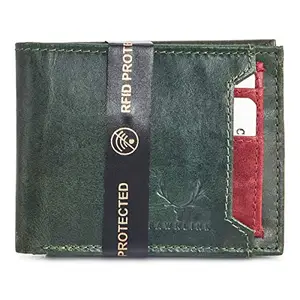 Fawnlink Men Green Casual Formal Genuine Leather RFID Wallet