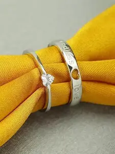 Men Valentine Smart Temperature Combo Ring Silver & Black (IR4654)