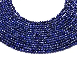 HI International AAA+ Lapis Lazuli 3mm-4mm Faceted Loose Beads, Natural Blue Lapis Lazuli Semi Precious Gemstone Roundel Beads Necklace, 18" inch 1 Strand Necklace