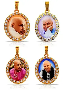 Utkarsh (4 Pcs Mix Design Swaroop/Photo Metal Golden Color Oval Shape Diamond Nug Engraved/Studded Shukrana Blessing's Always Jai Guru Ji Locket