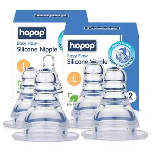 Hopop Nipple for Baby Feeding Bottle | Easy Flow Silicone Anti-Colic Teat/Nipple for Baby Feeding Bottle | 100% BPA Free | Air Ventilation Odorless & Tasteless | 4 Pcs (L)
