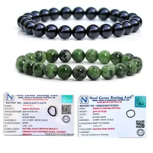 Gemaltic Healing Crystals Natural Gem Semi Precious Healing Crystals Handmade Round Beads Stretch Bracelet (8MM, Black Obsidian & Ruby Zoiste)