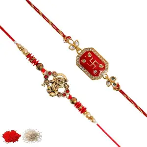 Rakhiya.com Designer Rakhi set of two, Multicolour rakhi, combo of two (set of 2), With Roli Chawal Packet 1152