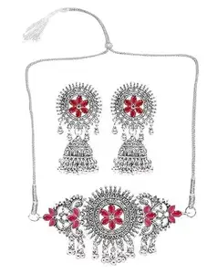 Maroon Round Center Flower Choker Necklace for Women – Traditional Indian Jewelry