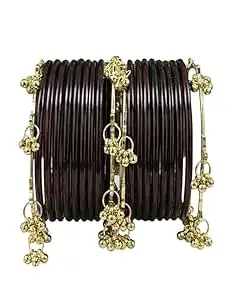 BANGLESKART Premium Glass Bangles Set with Ghungroo For Women & Girls | Trendy Kashmiri Bangles | Kangan Set For Women | Kanch Ki Chudiya Set Girls | Trendy Bangle For Gift | Wedding