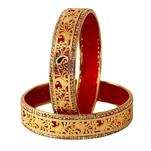 Lucky Jewellery 18K Gold Plated Designer Reddish maroon color Traditional Ethinic Bangles set For Women (294-J1BG-1716-R2-28)
