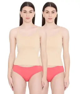 Feelings SS01 Women's Soft Cotton Slender Strap Camisole Slip with Bio-wash and Enzyme Finish Treatment - Combo Pack