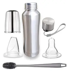 RB POINT 2 in 1 Seal in Freshness Thermosteel Silver Baby Feeding Milk-Water Bottle for Hot and Cold Beverages (250 ml)