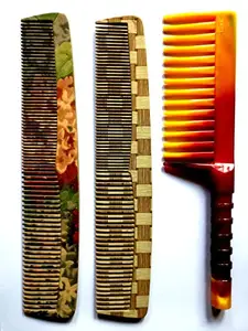 Kanta Stores Derby D36 Wooden & Wide Teeth Shampoo Hair Comb for Women & Men (Pack of 3)