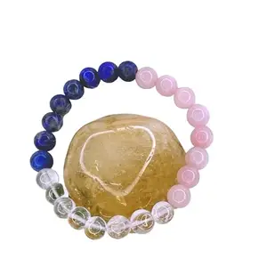 AADVIK CRYSTALS Relationship Bracelet with Rose quartz, Lapis lazuli, Clear Quartz | Healed and energized by Master healer | Stretch Bracelet | 8mm Bead