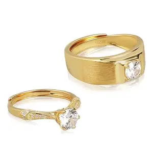 ZAVYA 925 Sterling Silver Solitaire Gold Plated Cubic Zirconia Lover's Couple Ring | Gift for Men and Women | With Certificate of Authenticity and 925 Hallmark|Mother's Day