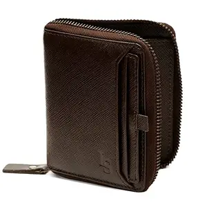 LOUIS STITCH Unisex Bistre Brown Italian Saffiano Leather Wallet RFID Blocking Card Holder Multiple Slots Zip Protection Handcrafted Premium Wallets for Men Boys (Goel) (LSWL-SF-ZL-BB-500)