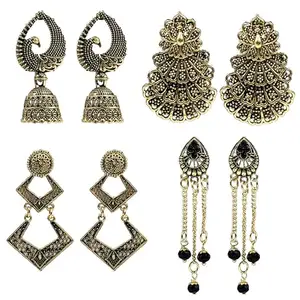 Amonroo Traditional Earrings | Ethnic Antique Pearl Moti Golden Combo Jhumkas Jhumka Earrings jhumki set of 4 Women and Girls| Premium Collection for Gift,Wedding,Party (Style 2)