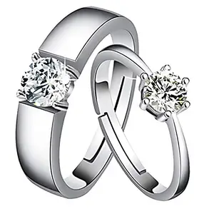 Peora Silver Plated Classic Solitaire Couple Rings for Lovers Promise Engagement Wedding Band Valentine Jewellery Gift Sets for Men and Women