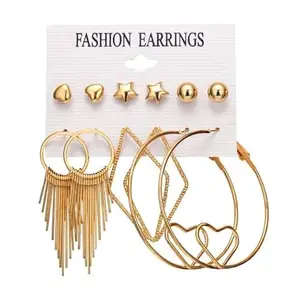 Karishma Kreations 6 Pairs Combo Set Celebrity Inspired Latest Stylish Gold Plated Hoop Crystal Pearl Stud Heart Butterfly Dangle Earrings for Women Girls
