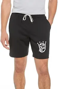 Men's Super Combed Cotton Blend Regular Fit Printed Shorts(Men_Shorts_BLACK-004_L)