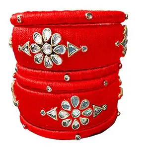 Generic Thread Trends Silk Thread Bangles Plastic Bangle Set of (RED) (Pack of 6) (Size-2/6)