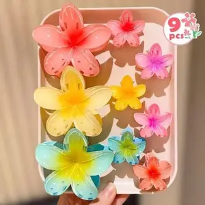 Flower Hair Claw Clip Set for Women & Girls | 9 Pcs Boho Style Clutcher Pins | Large Egg Flower Hair Clips for Bun, Beach, Vacation & Styling Accessories