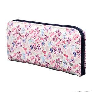 Bag Pepper Pu Leather Floral Print Design Wallet for Women Girl's Purse Handbag Clutch Bags (White)