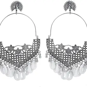 Efulgenz Oxidized Peacock Chandbali Jhumka Earrings for Women