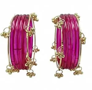 KAYASHA Trendy Glass Bangles with Alloy Ghungroo Charms For Women| Fancy Designer Glass Bangles | Traditional Chudi | Kanch Ki Churi | Stylish Ghungroo Bangles For Women - Set Of 12