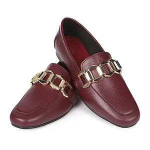 YOHO Bliss Comfortable Slip On Formal Buckle Loafer for Women | Stylish Fashion Moccasins Range| Cushioned Footbed Finish | Flexible | All-Purpose Office Wear Shoe Wine