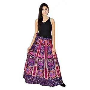 Jaipur Skirt Women's Traditional and Stylish Cotton Jaipuri Printed Wraparound Skirt (MJBW00427_Free Size, Purple, Free Size)