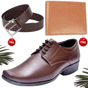 Vitoria Men's PU Formal/Party Shoes | Shoes Combo with Free Wallet & Belt | Stylish & Comfortable | Ideal for Office, Casual Outings, Parties (6757_RT-Tan-1004) (Multicolor)(Size: 7UK)